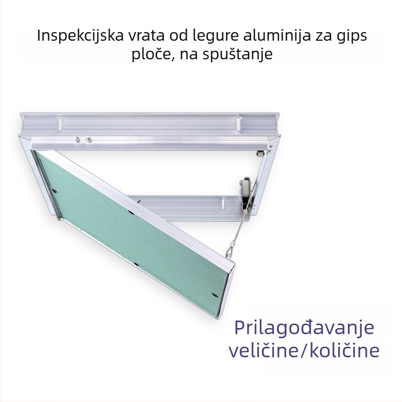 Inspekcijski otvor od aluminijskog legura za gips ploču, s mehanizmom pritiska i izvlačenja, otpornost na vlagu, pristup cijevima za strop i zid