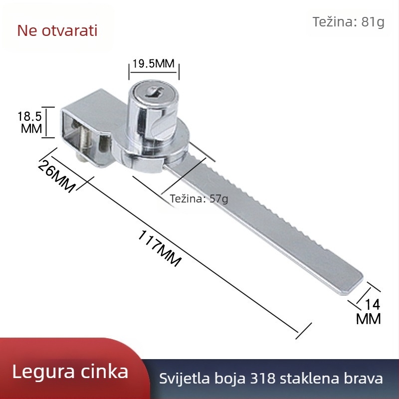 Brava za staklenu vitrinu bez bušenja 328/318, brava za staklenu vitrinU i vrata, nazubljena brava za staklena vrata