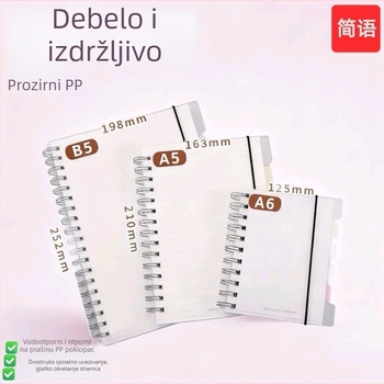 Prozirna PP bilježnica s metalnim prstenima, debela, s uklonjivim remenom, veličine A5/A6/B5, za studente i ured