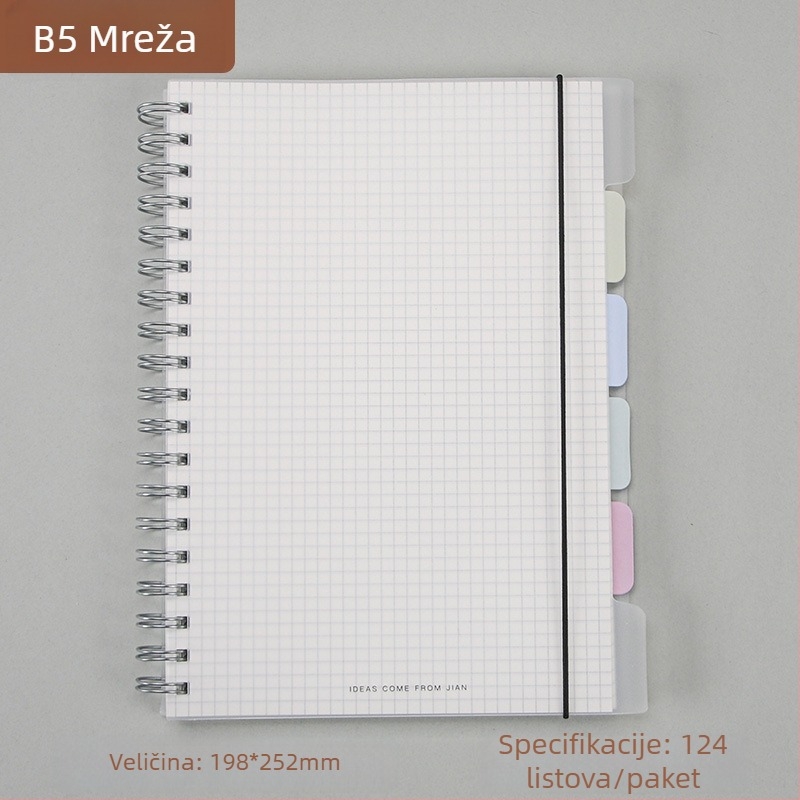Prozirna PP bilježnica s metalnim prstenima, debela, s uklonjivim remenom, veličine A5/A6/B5, za studente i ured