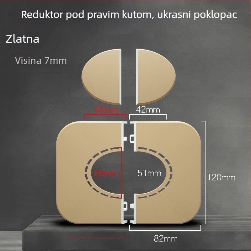 Dekorativni poklopac kut zida od 90° s mogućnošću uklanjanja unutarnjeg pločastog dijela radi otkrivanja cijevi; samoljepivi dvodijelni poklopac