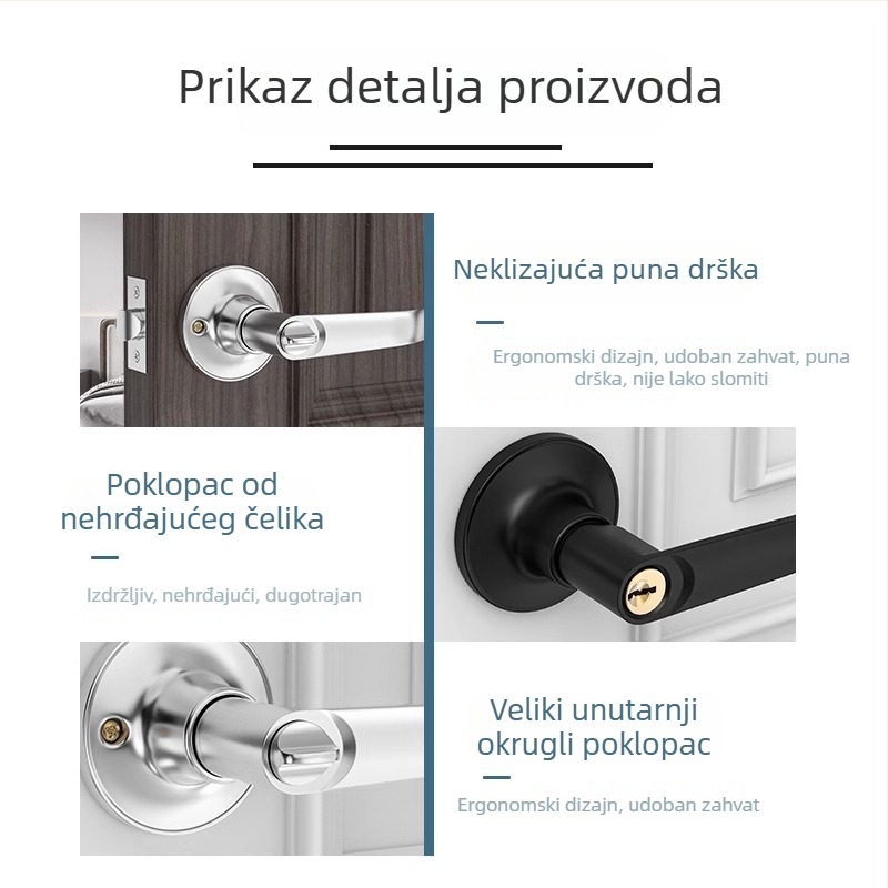 Aluminijska brava za kupaonska vrata sa tri šipke i univerzalnom unutarnjom ručkom