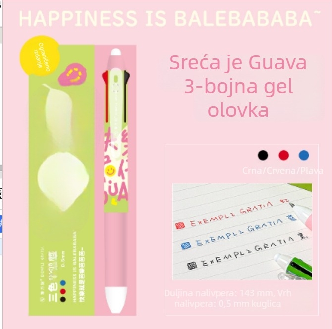Trobojno gel pero s modularnim dizajnom 3-u-1 za bilješke i ispravljanje grešaka