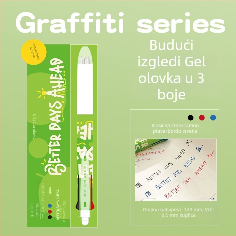 Trobojno gel pero s modularnim dizajnom 3-u-1 za bilješke i ispravljanje grešaka