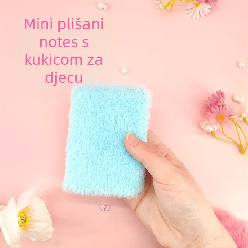 Mini bilježnica A7, plišani korice u boji bombona, korica od krznastog zeca, ljepilo povez, prazne unutarnje stranice, džepni format, 100–200 stranica