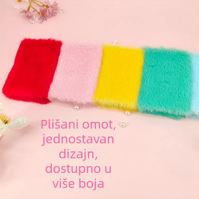 Mini bilježnica A7, plišani korice u boji bombona, korica od krznastog zeca, ljepilo povez, prazne unutarnje stranice, džepni format, 100–200 stranica