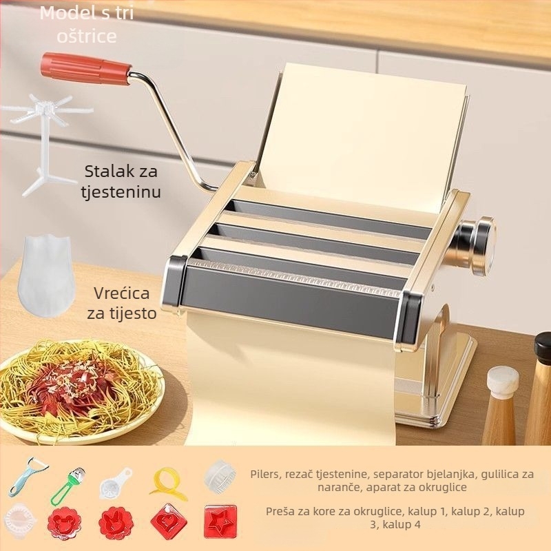 Nova unaprijeđena kućna ručna mašina za rezance, kompaktna višenamjenska valjka za tijesto s podešavajućim postavkama, stroj za tijesto za knedle i wontone.