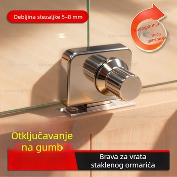 Kuka bez bušenja za staklena vrata ormarića, za vitrine i vinogradske ormariće, jednostruka klizna vrata