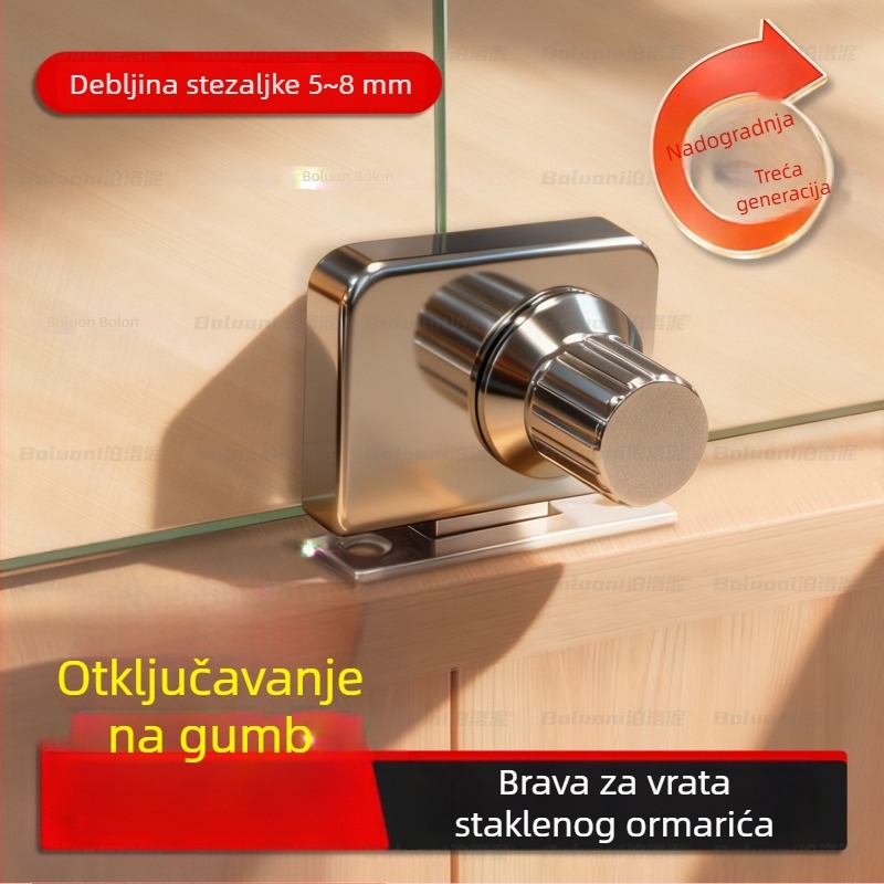 Kuka bez bušenja za staklena vrata ormarića, za vitrine i vinogradske ormariće, jednostruka klizna vrata