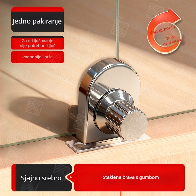 Kuka bez bušenja za staklena vrata ormarića, za vitrine i vinogradske ormariće, jednostruka klizna vrata