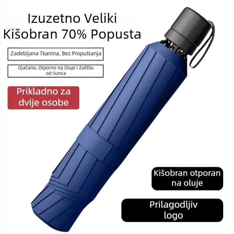 Ručno kišobran s 10 rebara, trostruko sklopiv, s logom, za sunce i kišu, kompaktan poslovni stil