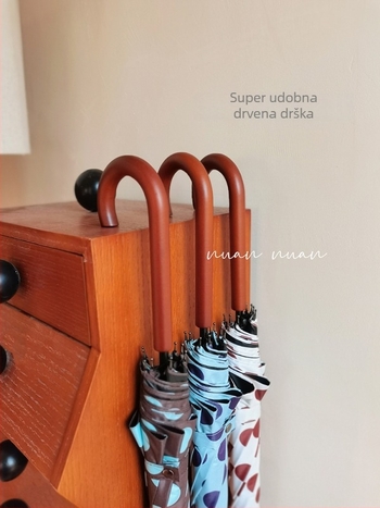 Ženski kišobran s dugom drškom, retro stil s velikim točkama na polka, prav štap, ojačan, otporan na vjetar, dvostruka upotreba za sunce i kišu, UV zaštita, automatsko sjenilo