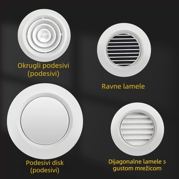 Kružni difuzor zraka od ABS-a za unutarnju ventilaciju, prilagodljiv, bijela, model 008