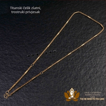 Thajski Buddha amuletni ogrlica s pozlaćenim titan čeličnim lancem, otporna na promjenu boja, 4 mm debljina, muški dizajn s višestrukim privjescima