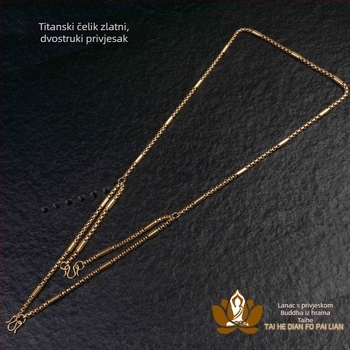 Thajski Buddha amuletni ogrlica s pozlaćenim titan čeličnim lancem, otporna na promjenu boja, 4 mm debljina, muški dizajn s višestrukim privjescima
