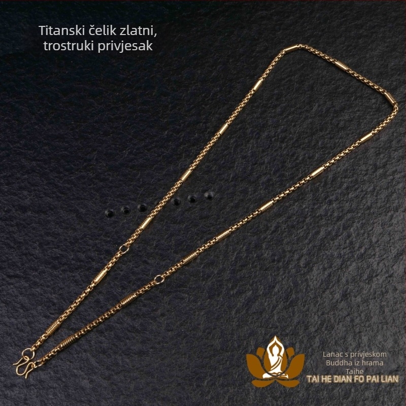 Thajski Buddha amuletni ogrlica s pozlaćenim titan čeličnim lancem, otporna na promjenu boja, 4 mm debljina, muški dizajn s višestrukim privjescima