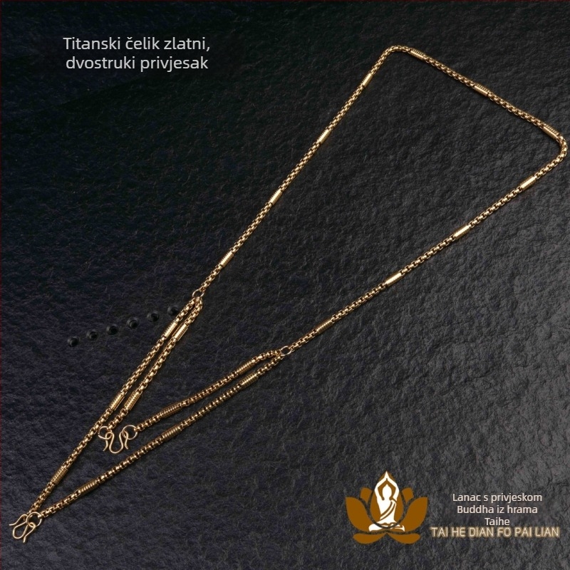 Thajski Buddha amuletni ogrlica s pozlaćenim titan čeličnim lancem, otporna na promjenu boja, 4 mm debljina, muški dizajn s višestrukim privjescima