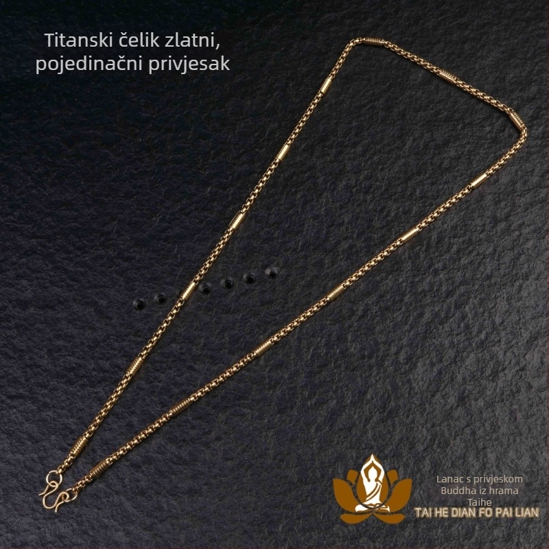 Thajski Buddha amuletni ogrlica s pozlaćenim titan čeličnim lancem, otporna na promjenu boja, 4 mm debljina, muški dizajn s višestrukim privjescima