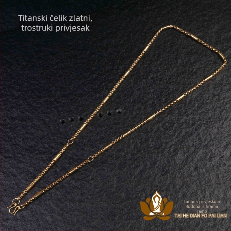 Thajski Buddha amuletni ogrlica s pozlaćenim titan čeličnim lancem, otporna na promjenu boja, 4 mm debljina, muški dizajn s višestrukim privjescima