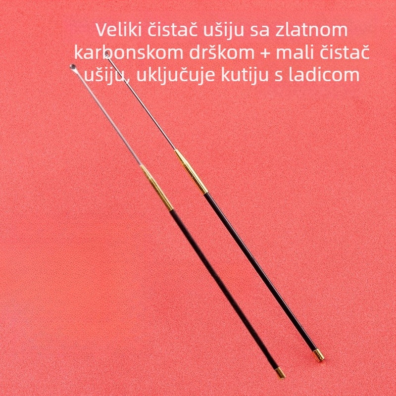 Set alata za čišćenje uha s karbonskom šipkom, ušnim žlicama i gljivastim vrhovima te štapićima od pamuka