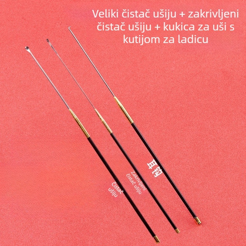 Set alata za čišćenje uha s karbonskom šipkom, ušnim žlicama i gljivastim vrhovima te štapićima od pamuka