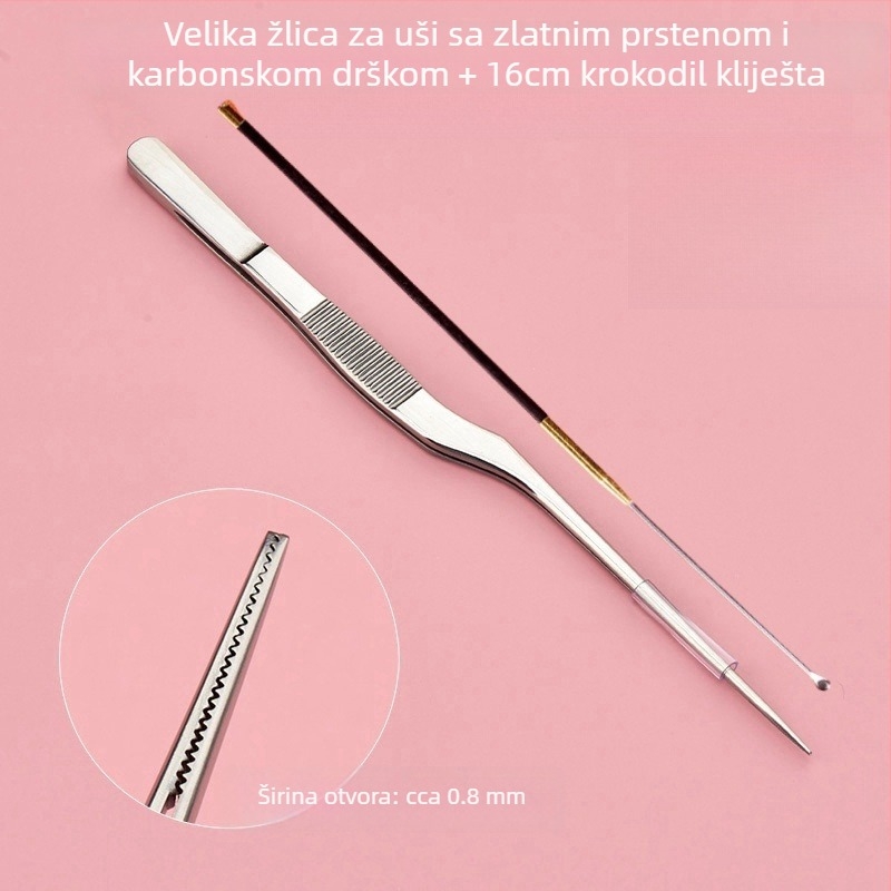 Set alata za čišćenje uha s karbonskom šipkom, ušnim žlicama i gljivastim vrhovima te štapićima od pamuka
