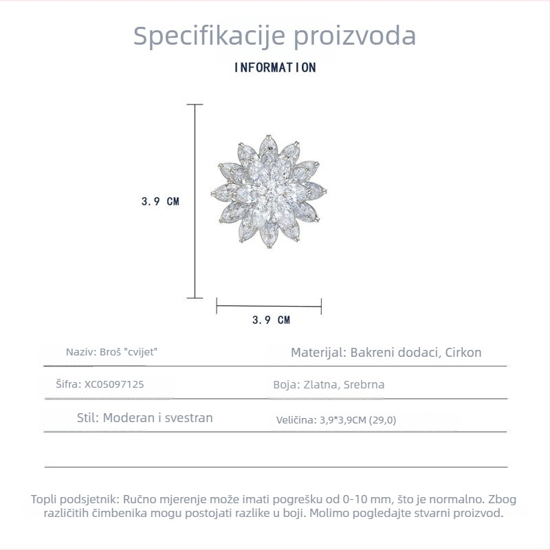 Moderna luksuzna trostruko slojevita broš sa snježnim lotosom, nišnog dizajna, personalizirani cvjetni corsage za sako