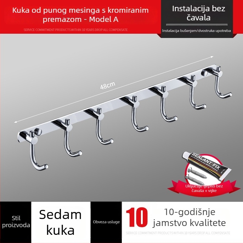 Red bakrenih kuka s čvrstim kromiranim završetkom — kupaonski pribor, vješalice za ručnike i odjeću