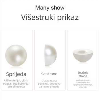 ABS imitacija bisera, visok sjaj, polukružni, neporozni biseri za nokte s kristalima, bijela i bež boja