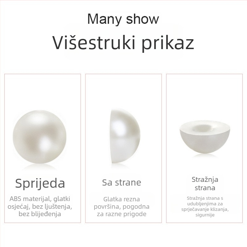 ABS imitacija bisera, visok sjaj, polukružni, neporozni biseri za nokte s kristalima, bijela i bež boja
