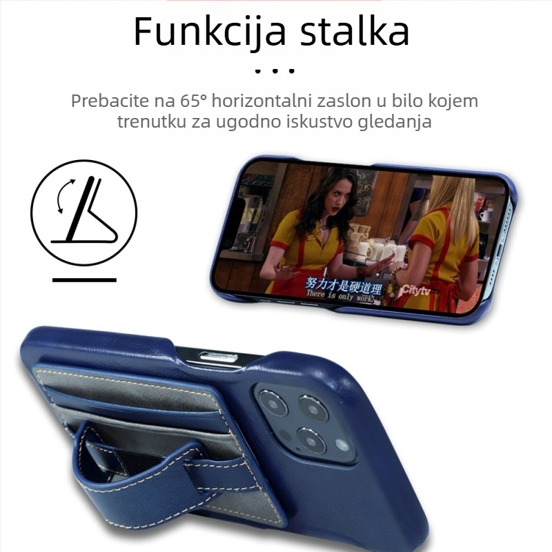 AIMONCASE Stolni držač za telefon s džepom za kartice i narukvicom od PU kože