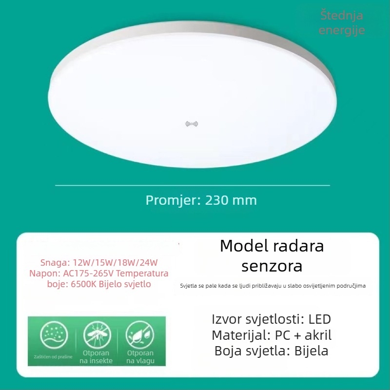 LED svjetlo s senzorom pokreta za stepenice i hodnik, infracrveni senzor, glasovno upravljanje, akrilni difuzor