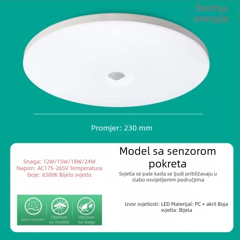 LED svjetlo s senzorom pokreta za stepenice i hodnik, infracrveni senzor, glasovno upravljanje, akrilni difuzor