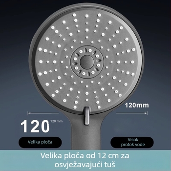 Tuš set s povećanim tlakom i pet načina raspršivanja, unaprijeđeni ABS, luksuzna kružna glava tuša za kupaonicu