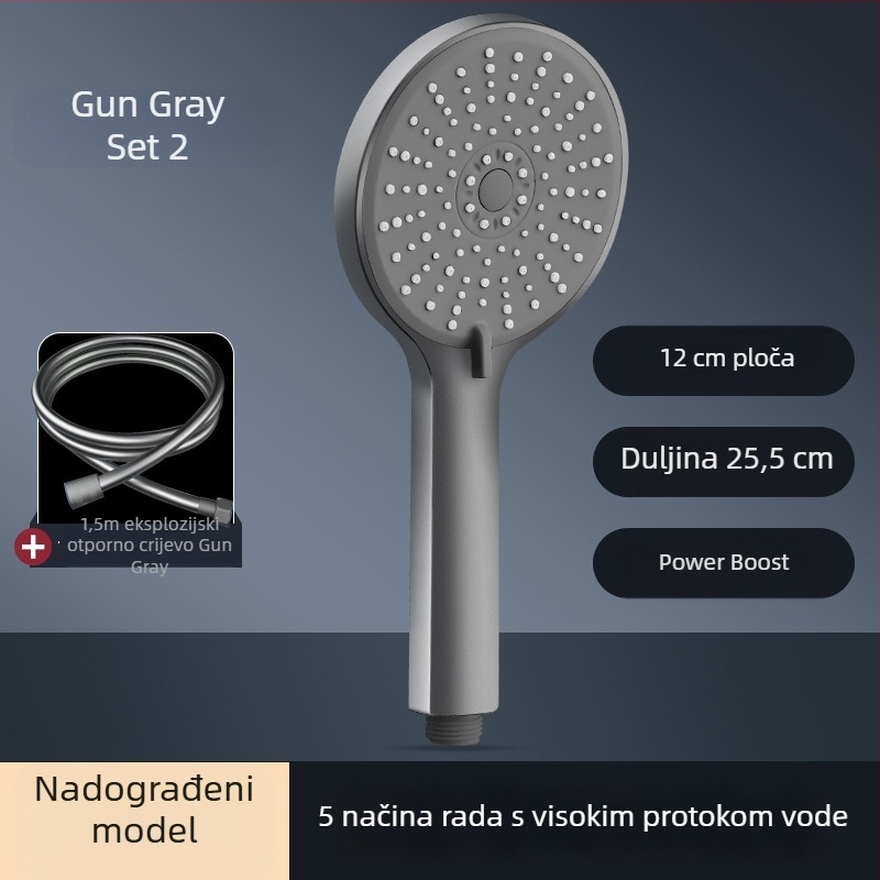 Tuš set s povećanim tlakom i pet načina raspršivanja, unaprijeđeni ABS, luksuzna kružna glava tuša za kupaonicu