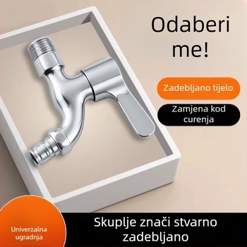 Zidna slavina za perilicu rublja, produžena, čvrsta, od nehrđajućeg čelika, brzo otvaranje, s jednim ulazom i dva izlaza