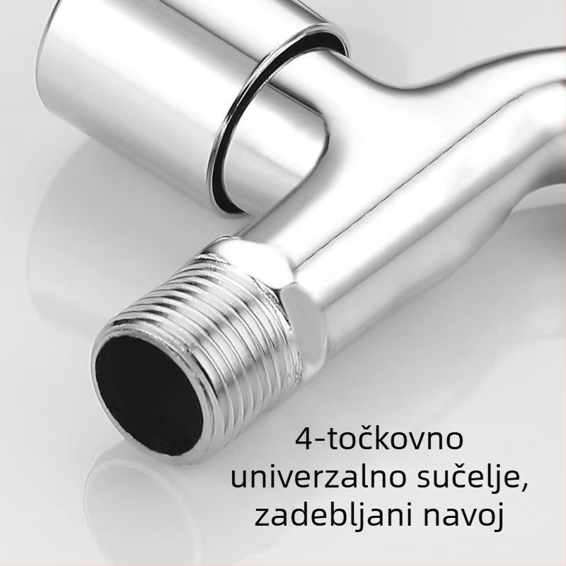Zidna slavina za perilicu rublja, produžena, čvrsta, od nehrđajućeg čelika, brzo otvaranje, s jednim ulazom i dva izlaza