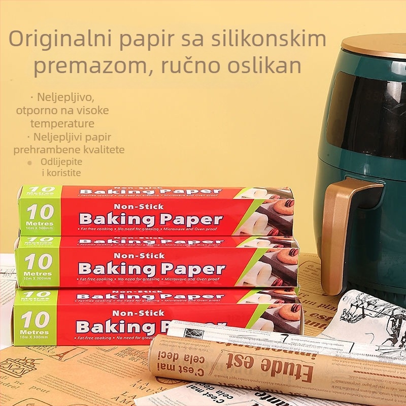Pekarski papir s premazom silikona za pećnicu, mikrovalnu i fritezu na zrak; papir za upijanje ulja; ručno oslikan dizajn; otporan na visoke temperature
