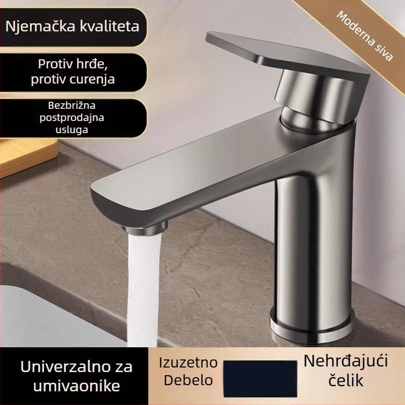 Gunmetal siva slavina za umivaonik s jednim otvorom za toplu i hladnu vodu – kupaonica, nehrđajući čelik