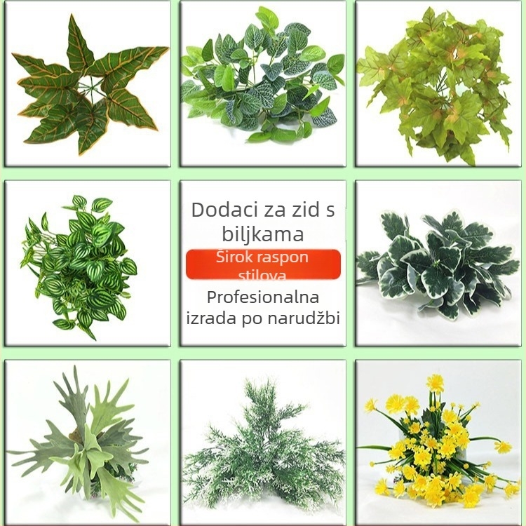 Umjetne biljke od plastike za zidnu dekoraciju, dekorativna zelena, travnate površine i snopovi lišća, visina 30–100 cm