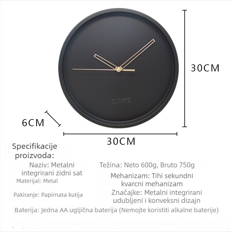 Novi nordijski zidni sat, metalni umjetnički kvarcni sat, jednostavan i kreativan zidni sat za dnevni boravak