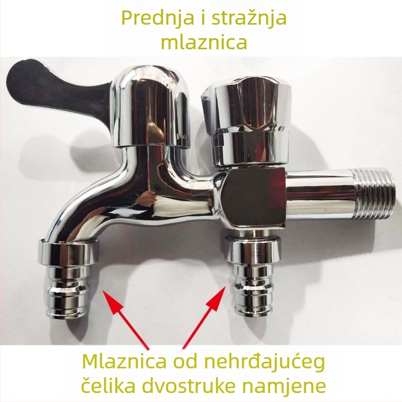 Višenamjenski slavina za perilicu s prednjim i stražnjim ulazom, jedan ulaz i dva izlaza, jednoručni upravljač, elektroplatirani kov