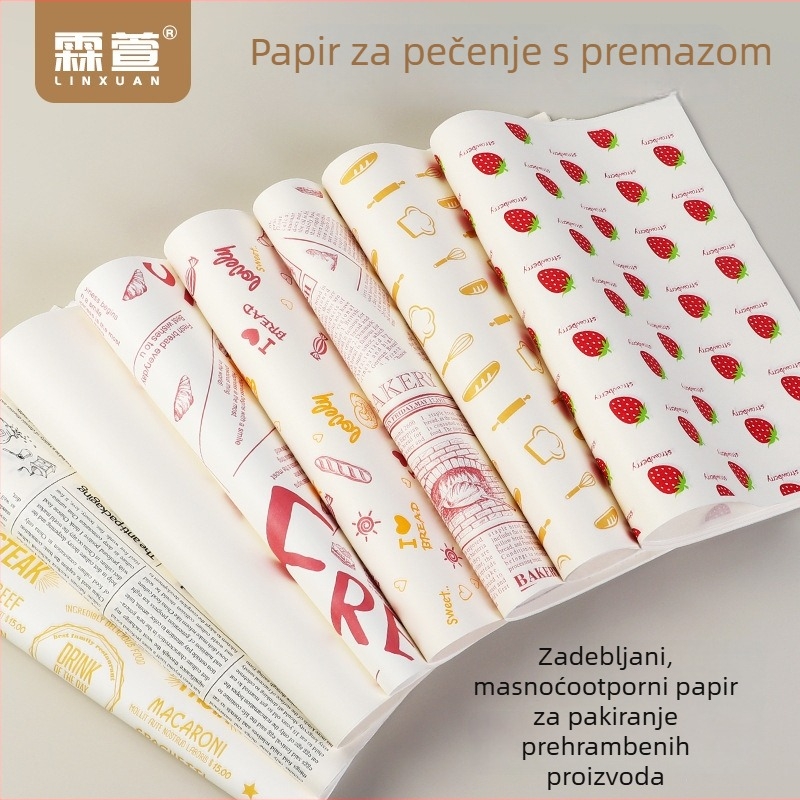 Debeli papir za pečenje s otpornošću na masnoće za sendviče i burgere, papir za pakiranje, papir za upijanje ulja, jednokratne podloge za kolače