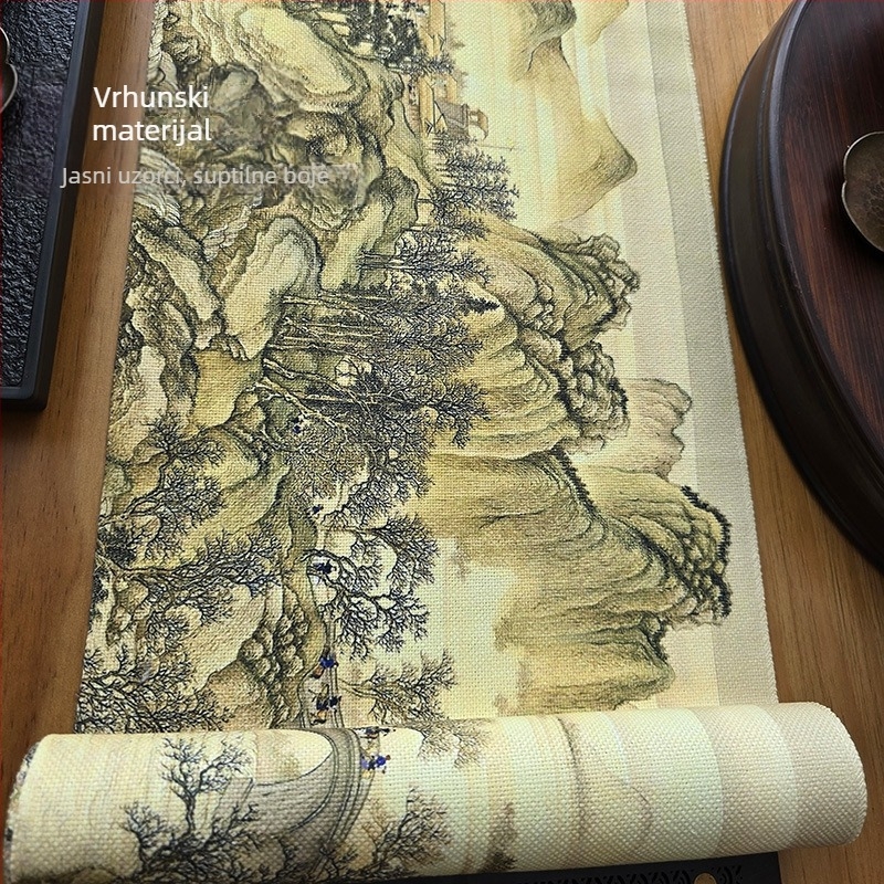 Novokineskog stila stolni trkač od pamuka-len, Zen inspiriran, vodootporan, za čaj i kavu stolove