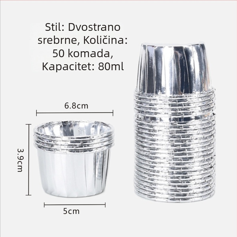 Zlatne i srebrne košarice za muffine s rolanim rubovima, otporne na visoke temperature, papirnate čašice s premazom za pečenje, pakiranje 50 kom