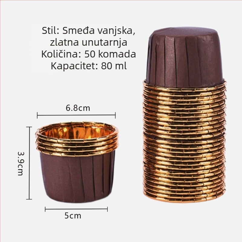 Zlatne i srebrne košarice za muffine s rolanim rubovima, otporne na visoke temperature, papirnate čašice s premazom za pečenje, pakiranje 50 kom