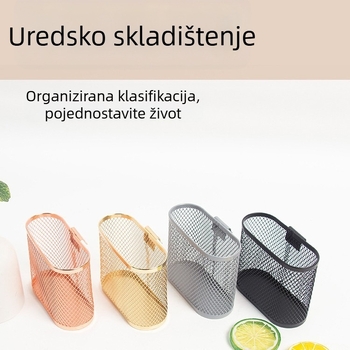 Okrugli metalni držač za olovke, minimalistični uredski organizator s metalnom mrežom