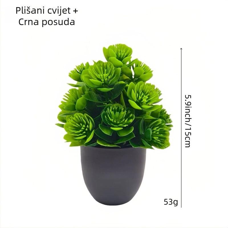 Umjetni bonsai od zelenih biljaka, različiti stilovi plastičnih cvjetova, male posude za dekoriranje kod kuće i u uredu