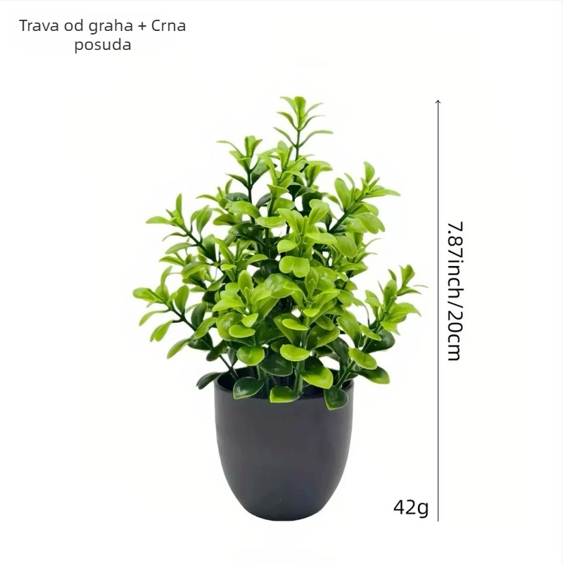 Umjetni bonsai od zelenih biljaka, različiti stilovi plastičnih cvjetova, male posude za dekoriranje kod kuće i u uredu
