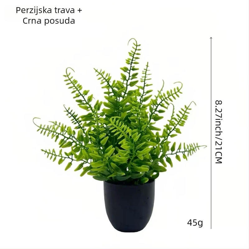 Umjetni bonsai od zelenih biljaka, različiti stilovi plastičnih cvjetova, male posude za dekoriranje kod kuće i u uredu